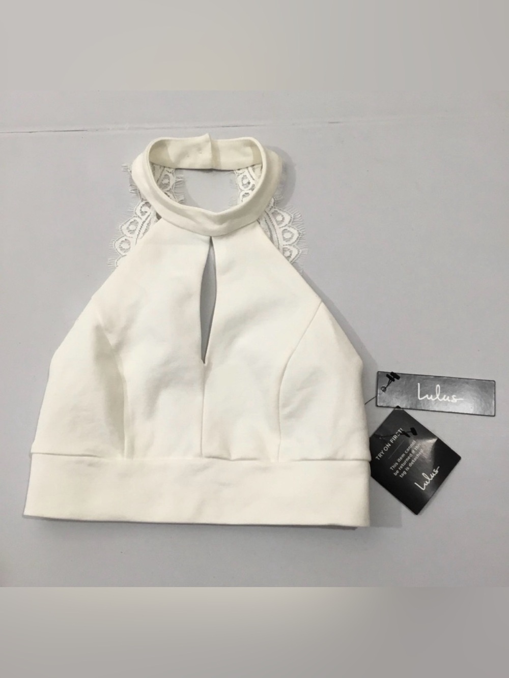 Lulus White Eyelash Lace Halter Crop Top New with tag